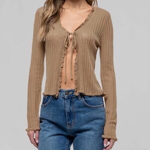 *NWOT* Tan Ribbed Tie-Front Cardigan